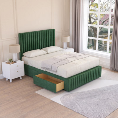 Sloomy Madison Emerald Plush 5FT Memory Foam Bed Set With 4 Drawers, Mattress & Headboard- King