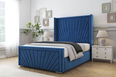 Sloomy Rutherford Navy Plush Bed Frame With 50