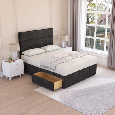 Sloomy Texas Emerald Plush 6FT Memory Foam Bed Set With 4 Drawers, Mattress & Headboard- Super King