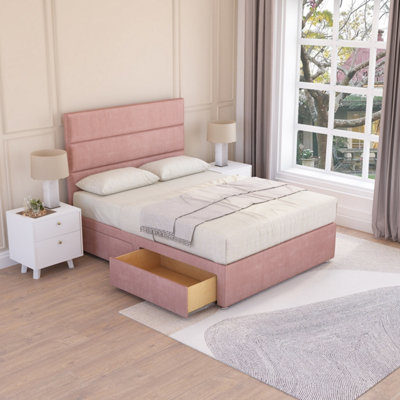 Sloomy Texas Pink Plush 3FT Memory Foam Bed Set With 2 Drawers, Mattress & Headboard- Single