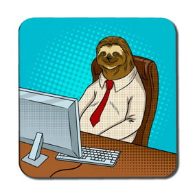 Sloth animal office worker pop art retro (Coaster) / Default Title