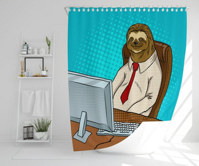 Sloth animal office worker pop art retro (Shower Curtain) / Default Title Price Comparisons | Compare The Build