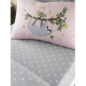 Sloth Hanging Out Dots Single Fitted Sheet and Pillowcase Set