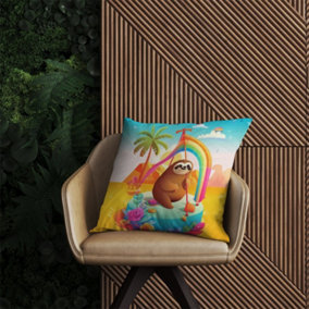 Sloth On A Beach Holiday Outdoor Cushion 60cm x 60cm