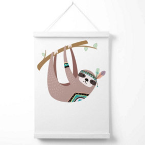 Sloth Tribal Animal Poster with Hanger / 33cm / White