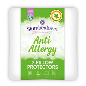 Slumberdown Anti Allergy Pillow Protector Quilted Cotton Cover Envelope Closure Machine Washable Reduces Dust Mites, 2 Pack