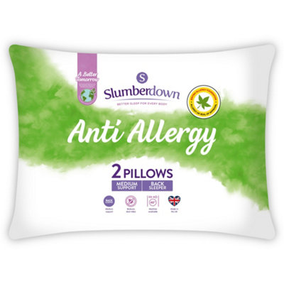 Slumberdown Anti Allergy Pillows 2 Pack Medium Support Back Sleeper for Back Pain Relief Anti Bacterial Comfortable 48x74cm