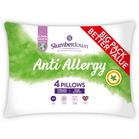 Slumberdown Anti Allergy Pillows 4 Pack Firm Support Side Sleeper for Neck and Shoulder Relief Anti Bacterial Supportive 48x74cm