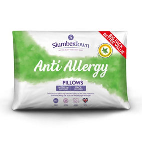 Slumberdown Anti Allergy Pillows 6 Pack Medium Support Back Sleeper for Back Pain Relief Anti Bacterial Comfortable 48x74cm