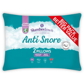 Slumberdown Anti Snore Pillow 2 Pack Medium Support Back Sleeper Pillow for Back Pain Relief Hypoallergenic 48x74cm