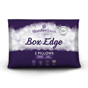 Slumberdown Box Edge Pillow 2 Pack Firm Support Side Sleeper Pillow for Neck and Shoulder Pain Relief 100% Soft Cotton 38x64cm