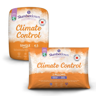 Slumberdown Climate Control Double Duvet 4.5 Tog Temperature Regulating Lightweight Summer Quilt 2 Medium Pillows Machine Washable
