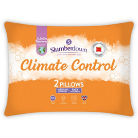 Slumberdown Climate Control Pillows 2 Pack Temperature Regulating Medium Support Back Sleeper for Back Pain Relief Cool 48cmx74cm