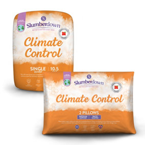 Slumberdown Climate Control Single Duvet 10.5 Tog Temperature Regulating Mediumweight Summer Quilt 2 Medium Pillows Washable