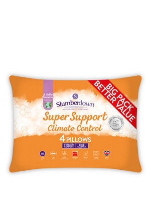 Slumberdown Climate Control Super Support Pillows 4 Pack Firm Support Side Sleeper Relief Cool Pillows 48x74cm