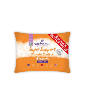 Slumberdown Climate Control Super Support Pillows 4 Pack Firm Support Side Sleeper Relief Cool Pillows 48x74cm
