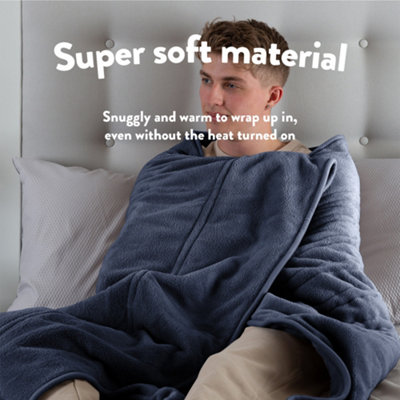 Slumberdown Comfy Hugs Electric Heated Blanket Throw Fleece with 10 Heat Settings Machine Washable Indigo Blue DIY at B Q