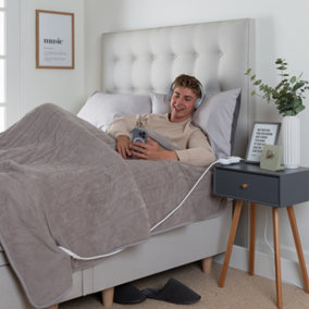 Slumberdown Comfy Hugs Electric Heated Blanket Throw Fleece with 10 Heat Settings Machine Washable, Slate Grey