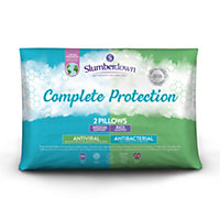 Slumberdown Complete Protection Pillows 2 Pack Medium Support Back Sleeper Pillows for Back Pain Relief Anti Bacterial 48x74cm