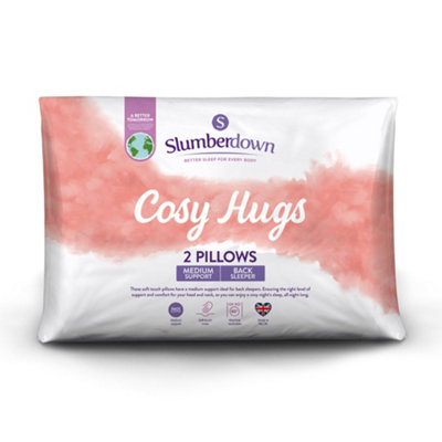 Slumberdown Cosy Hugs Pillows 2 Pack Medium Support Back Sleeper Pillows for Back Pain Relief Hypoallergenic 48x74cm