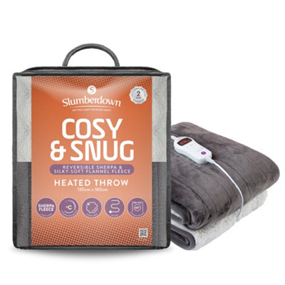 Slumberdown Cosy & Snug Heated Electric Throw Fleece Blanket Large with 10 Heat Settings Hourly Timer Washable, Charcoal