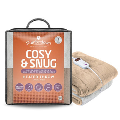 Slumberdown Cosy Snug Sherpa Fleece Heated Throw Mole