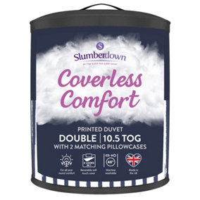 Slumberdown Coverless Comfort Duvet Double 10.5 Tog 2n1 Design Matching Pillowcases Reversible All Year Navy Printed Washable