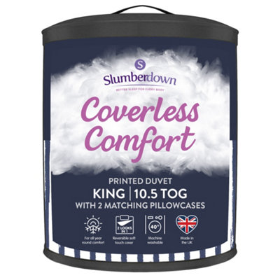 Slumberdown Coverless Comfort Duvet King 10.5 Tog 2n1 Design Matching Pillowcases Reversible All Year Round Navy Printed Washable
