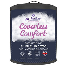 Slumberdown Coverless Comfort Duvet Single 10.5 Tog 2n1 Design Matching Pillowcase Reversible All Year Herringbone Cover Washable