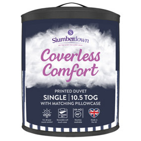 Slumberdown Coverless Comfort Duvet Single 10.5 Tog 2n1 Design Matching Pillowcase Reversible All Year Round Navy Printed Washable