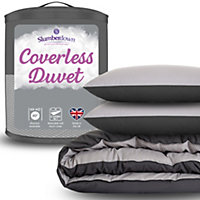 Slumberdown Coverless Duvet Double 10.5 Tog 2n1 Design Matching Pillow Case Reversible All Year Round Embossed Cover Washable