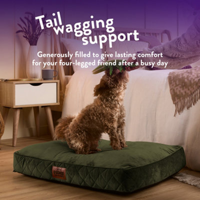 Slumberdown Dog Bed Medium Washable Raised Anti Anxiety Cat/Dog Bed Orthopaedic Dog Crate Mattress Anti Slip Removable Cover Green