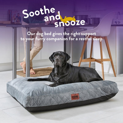 Slumberdown Dog Bed X Large Washable Raised Anti Anxiety Cat/Dog Bed Orthopaedic Dog Crate Mattress Anti Slip Removable Cover Grey