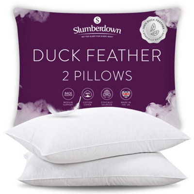 Slumberdown Duck Feather Pillows 2 Pack Hotel Quality Medium Firm Bed Pillow 100 Luxury Cotton Cover