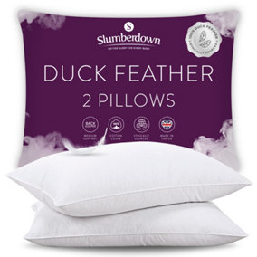 Slumberdown Duck Feather Pillows 2 Pack Hotel Quality Medium Firm Bed Pillow 100% Luxury Cotton Cover Natural Pillows 48x74cm