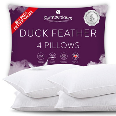 Slumberdown Duck Feather Pillows 4 Pack Hotel Quality Medium Firm Bed Pillow 100 Luxury Cotton Cover