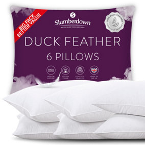 Slumberdown Duck Feather Pillows 6 Pack Hotel Quality Medium Firm Bed Pillow 100% Luxury Cotton Cover Natural Pillows 48x74cm