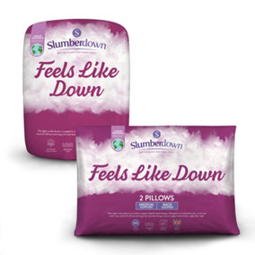 Slumberdown Feels Like Down Double Duvet 13.5 Tog Warm Winter Quilt Cold & Chilly Nights 2 Medium Support Pillows Washable