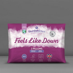 Slumberdown Feels Like Down Pillows 2 Pack Medium Support Back Sleeper Pillows for Back Pain Relief Hypoallergenic 48x74cm