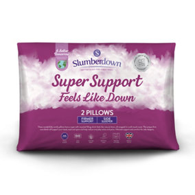 Slumberdown Feels-Like-Down Super Support Pillows 2 Pack Firm Support Side Sleeper Pillows Supportive 48x74cm
