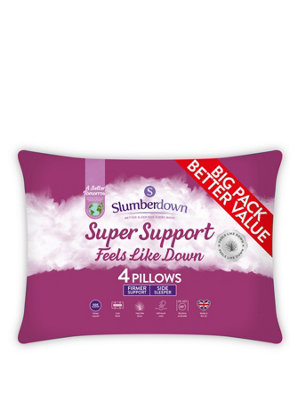 Slumberdown Feels-Like-Down Super Support Pillows 4 Pack Firm Support Side Sleeper Pillows Supportive 48x74cm