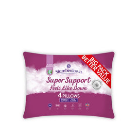 Slumberdown Feels-Like-Down Super Support Pillows 4 Pack Firm Support Side Sleeper Pillows Supportive 48x74cm