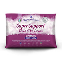 Slumberdown Feels-Like-Down Super Support Pillows 6 Pack Firm Support Side Sleeper Pillows Supportive 48x74cm