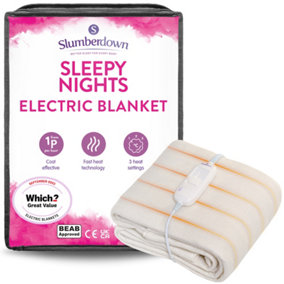 Slumberdown Sleepy Nights Electric Blanket Double Warm & Cosy 3-Heat Settings BEAB Approved Heated Blanket Straps Machine Washable