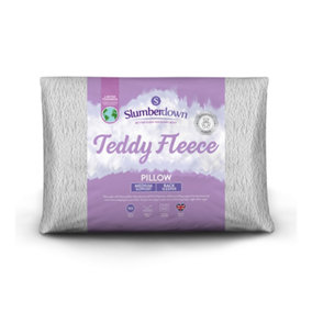 Slumberdown Teddy Fleece Pillow 1 Pack Medium Support Back Sleeper Pillow for Back Pain Relief Super Soft Fleecy Cover 48x74cm