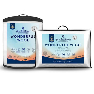 Slumberdown Wonderful Wool Double Duvet Temp Regulating 7-9 Tog Mediumweight All Year 2 Wool Pillows 100% Wool Cotton Cover