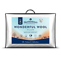 Slumberdown Wonderful Wool Pillow 1 Pack Medium Support Back Sleeper 100% British Wool Soft Cotton Cover 48x74cm