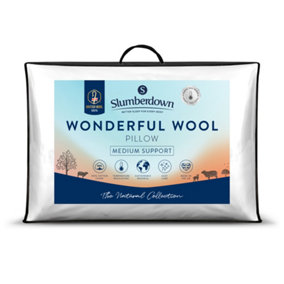 Slumberdown Wonderful Wool Pillow 1 Pack Medium Support Back Sleeper 100% British Wool Soft Cotton Cover 48x74cm