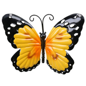 Small 3D Yellow Metal  Butterfly Garden/Home Wall Art Ornament 7x12x14cm