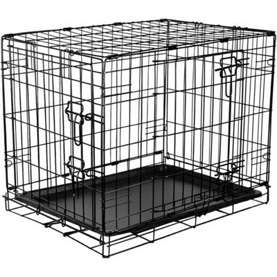 Small 61 x 49 x 44cm Cage Carrier 2 Door Folding Crate With Plastic Tray For Training & Travelling